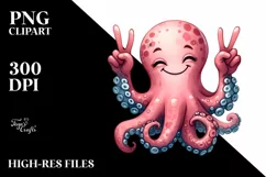 Funny Octopus Smiling Victory Tulip | Clipart Product Image 1