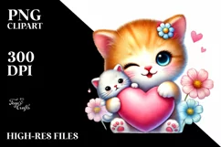 Pastel Baby Kitten Holding Heart PNG Product Image 2
