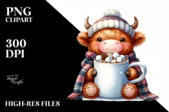 Cute Little Highland Cow with Blanket and Giant Cup PNG Product Image 3