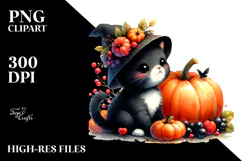 Cute Baby Black Cat Watercolor PNG Product Image 2