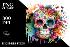 Colorful Skull Painting with Splashes PNG Product Image 2