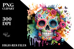 Colorful Skull Painting with Splashes PNG Product Image 2