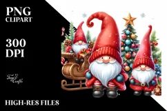 Little Red Christmas Gnomes in Front PNG Product Image 1