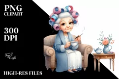 Old Lady Sitting on Sofa with Hair Curlers | Clipart Product Image 3
