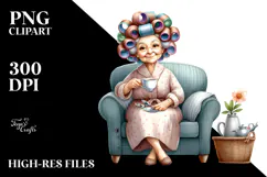 Old Lady Sitting on Sofa with Hair Curlers | Clipart Product Image 2