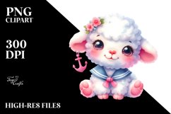 Smiling Baby Lamb in Sailor Attire PNG Product Image 2