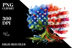 Abstract Vibrant Tree USA Flag Colors With Splashes PNG Product Image 1