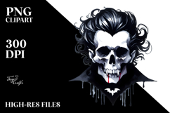 Watercolor Vampire Skull with Hair, Pinocchio PNG Product Image 2