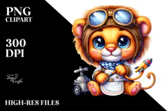 Goofy Lion with Aviator Suit PNG Product Image 2