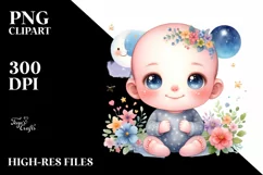 Colorful Baby,Smiling Stars Moon Clipart Product Image 1