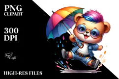 Excited Baby Bear with Umbrella, High-Quality PNG Product Image 2
