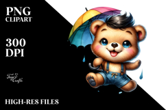 Excited Baby Bear with Umbrella, High-Quality PNG Product Image 2