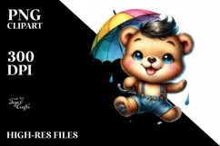 Excited Baby Bear with Umbrella, High-Quality PNG Product Image 1