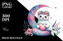 Boho Seal on Moon with Heart PNG Product Image 2