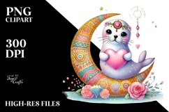 Boho Seal on Moon with Heart PNG Product Image 2