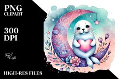 Boho Seal on Moon with Heart PNG Product Image 2