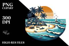 Vintage Tropical Beach Clipart PNG Product Image 2