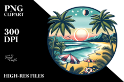 Vintage Tropical Beach Clipart PNG Product Image 2