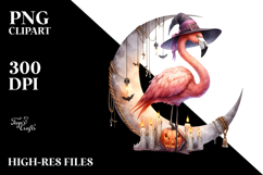Flamingo on Moon Halloween PNG Product Image 2