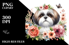 Shih Tzu with Floral Frame Clipart Product Image 2