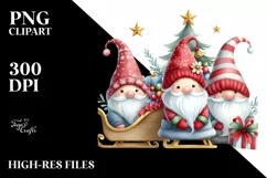 Christmas Gnomes with Sleigh, Transparent PNG Product Image 1