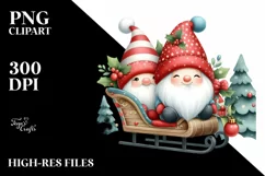 Christmas Gnomes with Sleigh, Transparent PNG Product Image 1