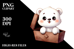 cute Baby Polar Bear Popping Out from Coffin, PNG Product Image 2