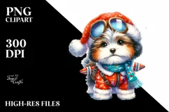 a Cute Watercolor Havanese Dressed for Winter, PNG Product Image 1