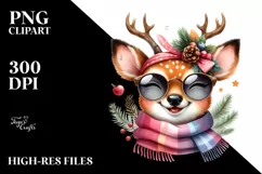 Funny Deer Smiling With Scarf | Sublimation Clipart Product Image 1