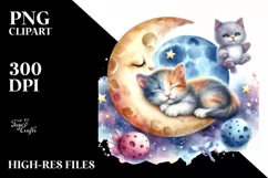 Colorful Baby Cat Napping Moon | Clipart Product Image 1