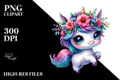 Vibrant Baby Unicorn with Floral Wreath PNG Product Image 2