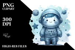 Washed Watercolor Blueish Vintage Astronaut Boy Product Image 2