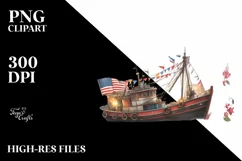 Vintage Fishing Boat Fireworks | Clipart Product Image 1
