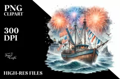 Vintage Fishing Boat Fireworks | Clipart Product Image 1