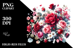 Colorful Red Roses Watercolor, Glossy PNG Product Image 2