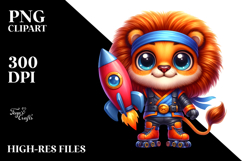Watercolor Baby Lion with Ninja Outfit PNG Product Image 2