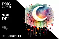Moon Sketches with Hearts Digital Painting PNG Product Image 2