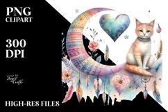 Boho Cat on Moon with Heart PNG Product Image 2