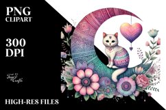 Boho Cat on Moon with Heart PNG Product Image 2