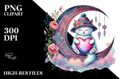 Boho Cat on Moon with Heart PNG Product Image 2