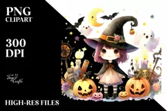 Watercolor Style Halloween Witch PNG Product Image 3