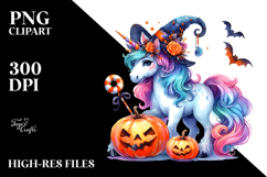 Unicorn Dressed for Halloween Watercolor | Clipart Product Image 2