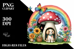 Dog House Rainbow Flowers | Clipart Product Image 1