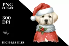 Labrador Retriever with Santa Hat Watercolor Christmas PNG Product Image 1
