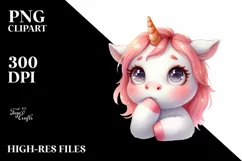 Thoughtful Baby Face Unicorn, High-Res PNG Product Image 3