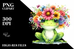 Cute Frog Sitting, Flower Crown PNG Product Image 3