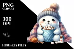 Cozy Seal with Hot Cocoa, PNG Product Image 1