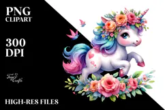 'Cute Baby Unicorn Running, PNG Product Image 2