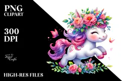 'Cute Baby Unicorn Running, PNG Product Image 2