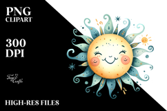 Whimsical Smiling Sun in Watercolor PNG Product Image 2